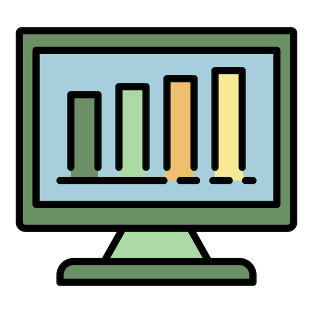 Berichtsdiagramm-Monitorsymbol. Umriss-Berichtdiagrammmonitor-Vektorsymbolfarbe flach isoliert