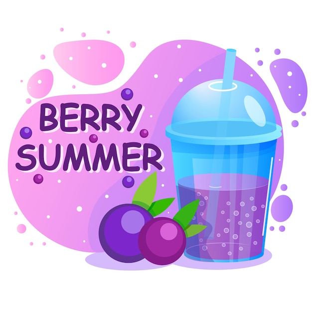 Berry soda cocktail clipart auf lila flecken hintergrund mit blaubeeren