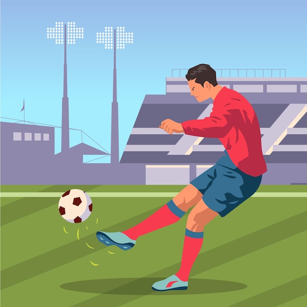 Berühmter Fußballspieler, der Ball tritt