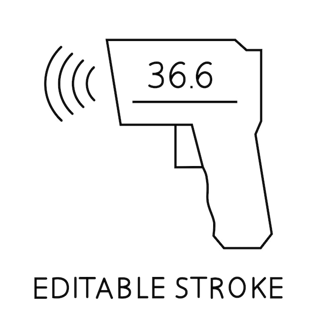 Berührungsloses infrarot-thermometer zum scannen der körpertemperatur. medizinisches digitales berührungsloses thermometer. symbol für das waffenthermometer. piktogramm für webseite, mobile app, promo. bearbeitbarer strich. vektor