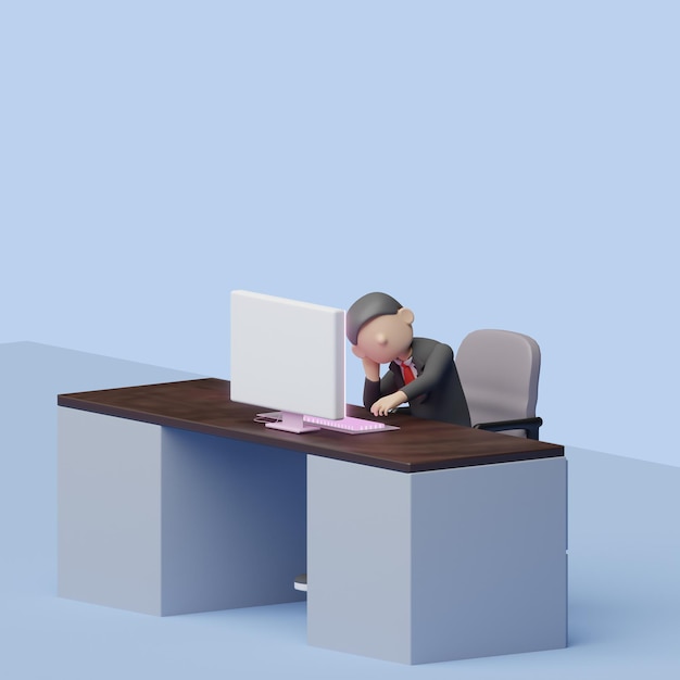 Beschäftigte Menschen in Stress und Müdigkeit bei der Arbeit Konzept realistisches 3D-Objekt Cartoon-Stil