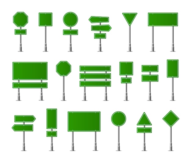 Beschilderung warnschild stop gefahr vorsicht geschwindigkeit autobahn straße board vektor set grüne straße verkehrszeichen