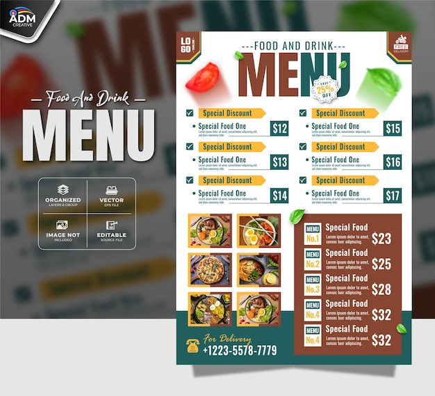 Besondere Speisen- und Getränkemenu für Restaurants Moderne Design-Vorlage