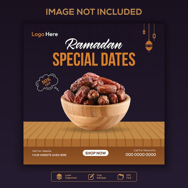 Besonderes Ramadan Kareem Essen und Iftar Menü Instagram Social Media Post Design Vorlage