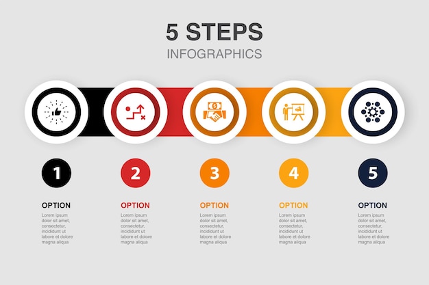 Best-practices-strategie-investment-marketing-geschäftsprozess-symbole infografik-designvorlage kreatives konzept mit 5 schritten