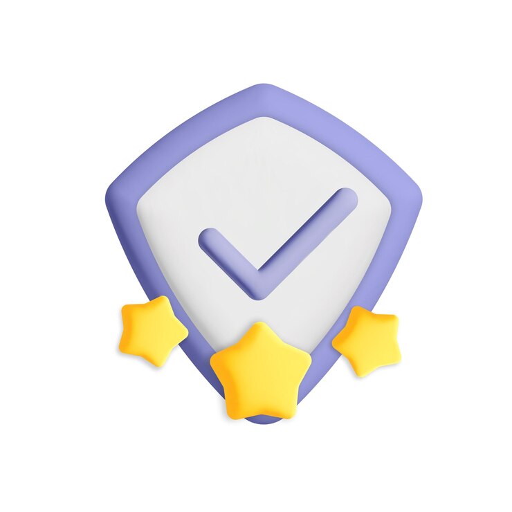 Bestbewerteter Sicherheitsschild mit Häkchen 3D-Vektor-Icon-Design Schild mit Häkchen-Logo-Sternen