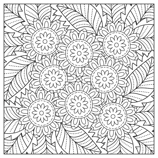 Beste blumen-malseite und handgezeichnetes blumen-illustrations-mandala für erwachsene