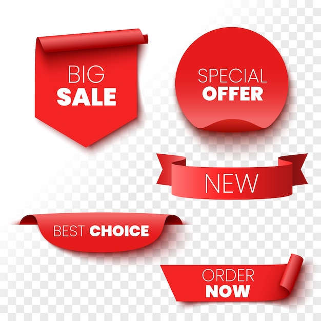 Beste Wahl jetzt bestellen Sonderangebot neue und große Verkaufsbanner Rote Bänder Tags und Aufkleber Vektorillustration