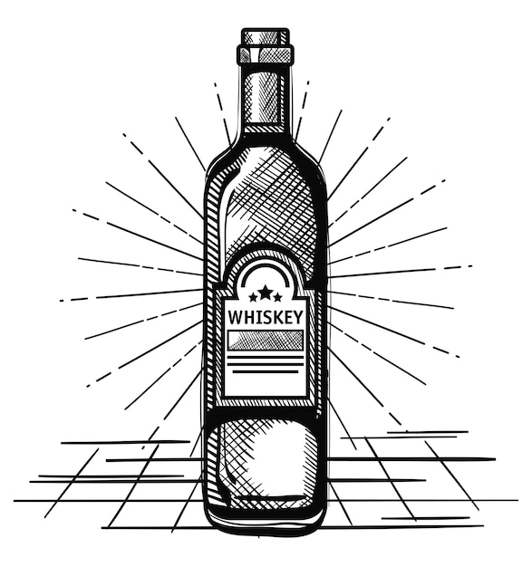 Beste whiskyflasche gezeichnetes aufklebervektor-illustrationsdesign