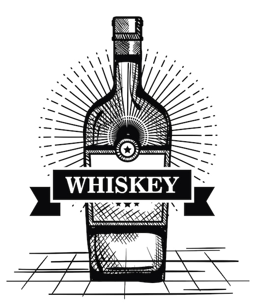 Beste whiskyflasche gezeichnetes aufklebervektor-illustrationsdesign