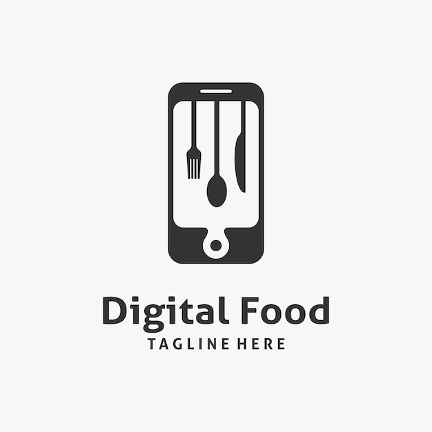 Vektor besteck und smartphone für die gestaltung digitaler food-logos