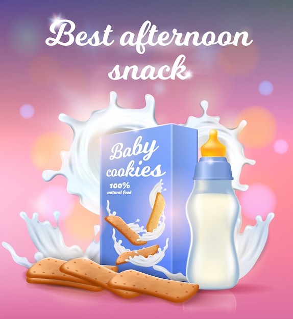 Bestes nachmittagssnack-banner, babymilch und kekse