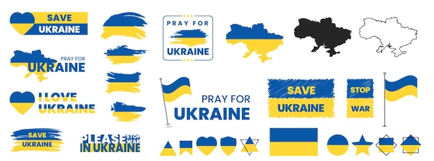 Bete für die Ukraine und stoppe den Krieg oder rette die Ukraine oder die Flagge der Ukraine, die das Konzept des Vektordesigns betet