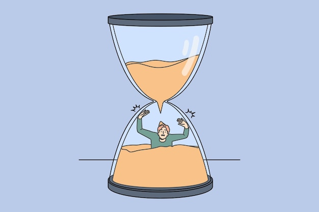 Betonter Mann, der in Sanduhr versinkt