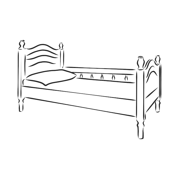 Bettvektorskizzenillustration, schwarzer entwurfsvektor bett auf weißem hintergrund.