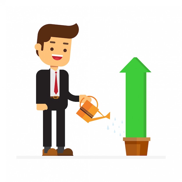 Bewässerungsdiagramme des geschäftsmannes höher