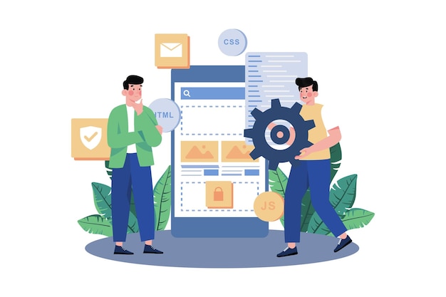 Bewegliches Designer-Illustrationskonzept auf weißem Hintergrund