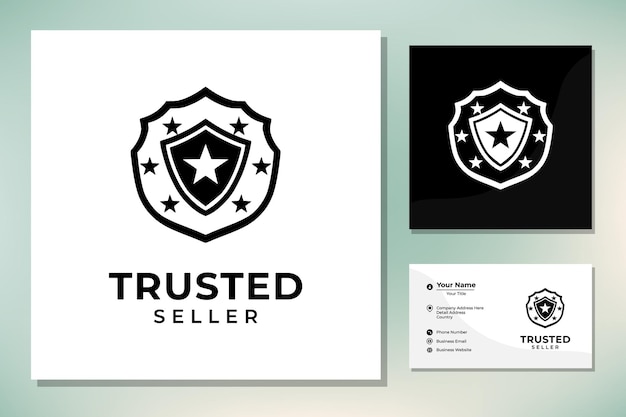 Bewertungssterne mit schutzschild für minimalistisches trusted seller stamp icon logo design