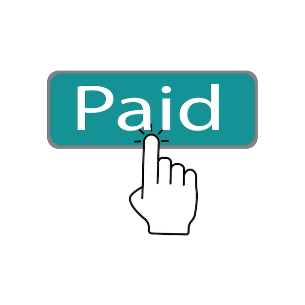 Bezahlter Schlüssel: Die Hand drückt den Knopf, um ein Online-Vektorsymbol auf weißem, isoliertem Hintergrund zu kaufen