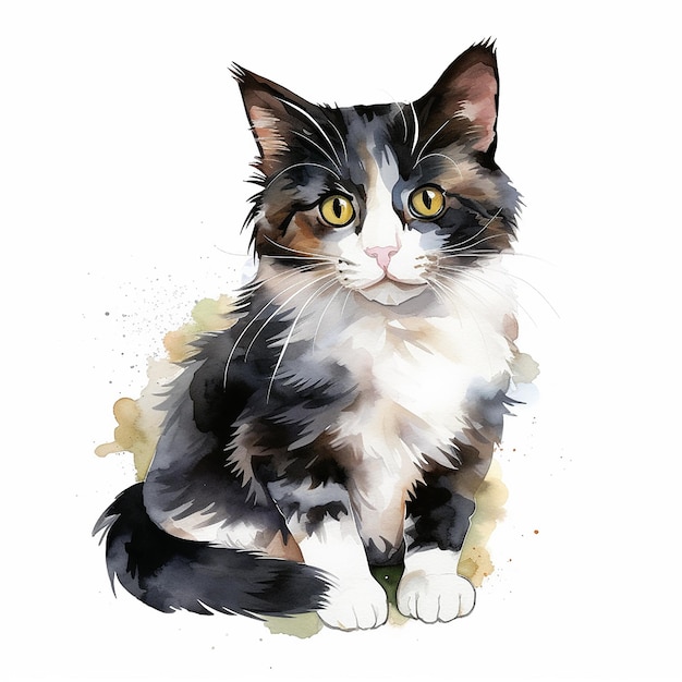 Bezaubernde katzen-aquarell-pose auf weißem hintergrund | Premium-Vektor