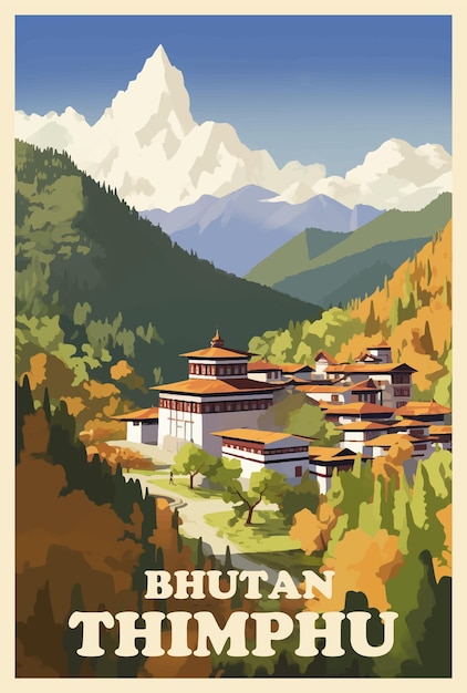 Vektor bhutan thimphu retro-poster