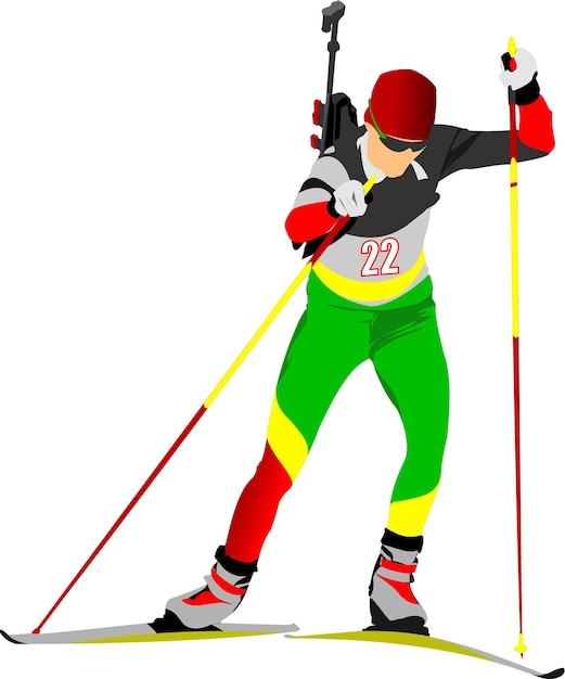 Vektor biathlon-läufer farbige silhouetten vektor-illustration