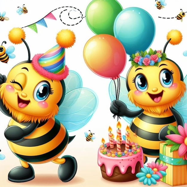 Vektor bienen mit bunten ballons