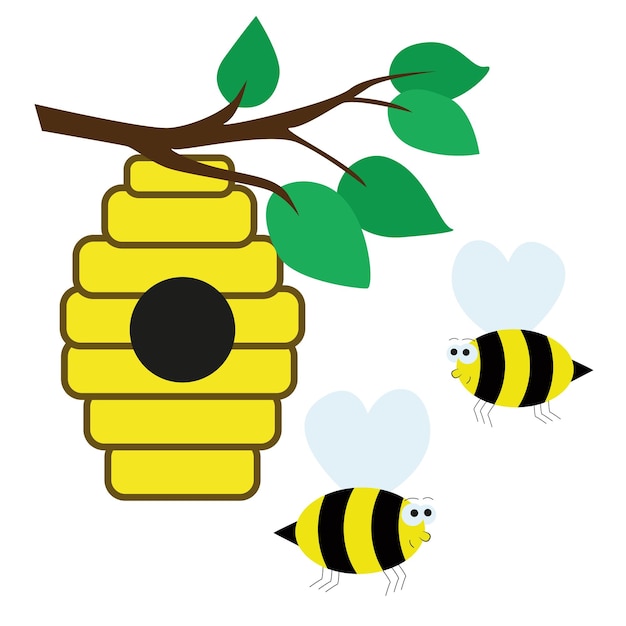 Vektor bienen und bienenstock-vektor-cartoon-illustration