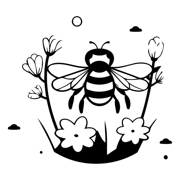 Vektor bienen und blumen vektorillustration im flachen stil auf weißem hintergrund