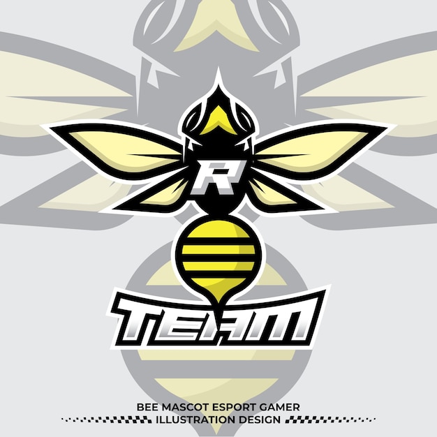 Vektor bienenbuchstabe r logo design hornet bee maskottchen esport illustrationsdesign wütendes biene esport maskottchen logo