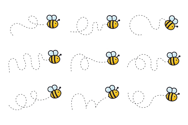 Bienenflugweg. Eine Biene fliegt in einer gestrichelten Linie Die Flugbahn einer Biene zum Honig.