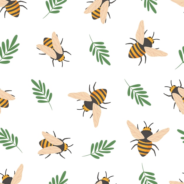 Bienenmuster. Niedliche fliegende Bienen Insekten Kindertapete oder Honigverpackungspapier nahtlose Vektor-Doodle-Textur. Illustrationsbieneninsektenflugmuster