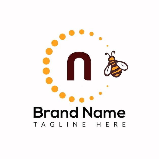 Bienenschablone auf n-brief. biene und honig-logo-design-konzept