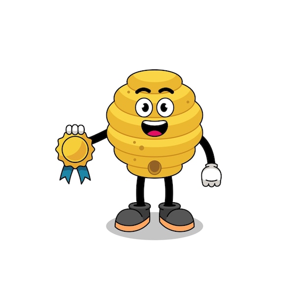 Vektor bienenstock-cartoon-illustration mit medaille mit zufriedenheitsgarantie