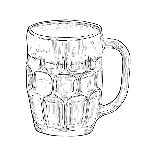 Vektor bier in einem glaskrug isoliert auf weißem hintergrund handgezeichnete vektorillustration