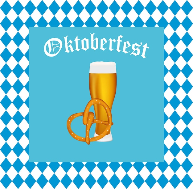 Bier mit Brezel für das Oktoberfest auf weißem Hintergrund mit Band