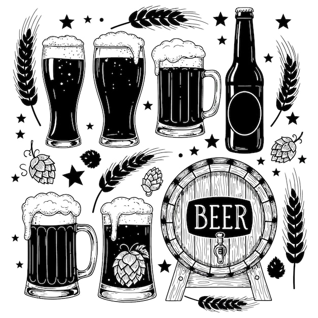 Bierbecher Silhouetten auf einer weißen Farbe Hintergrundillustration