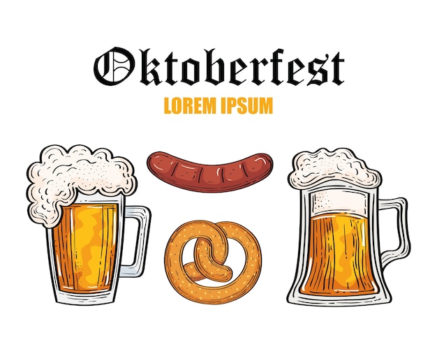 Biergläser Brezel und Wurst Design, Oktoberfest Deutschland Festival und Feier Thema
