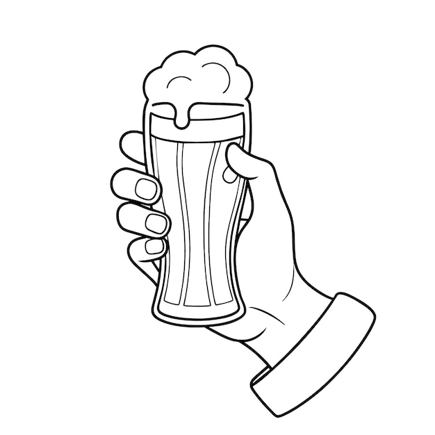 Bierglas in der hand, kontinuierliche linienkunst-vektorillustration