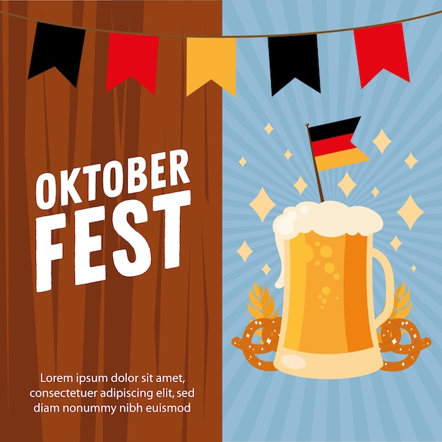 Bierglas mit fahnen- und bannerwimpelentwurf, oktoberfestdeutschfest und feierthema