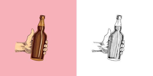 Bierglaskrug oder flasche oktoberfest graviert in tinte handgezeichnet in alter skizze und vintage-stil