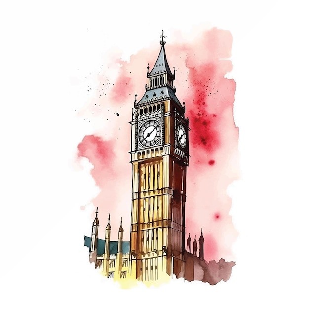 Big Ben Aquarell handgezeichnet