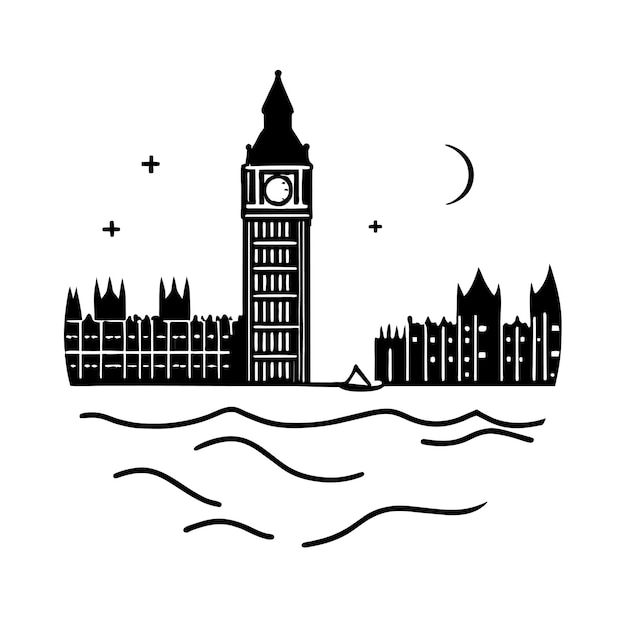 Big ben-uhrturm und thames-fluss london vektor-illustration