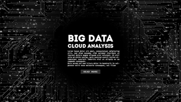 Vektor big-data-cloud-computing. blockchain-visualisierung. komplexität der informationen in sozialen netzwerken.