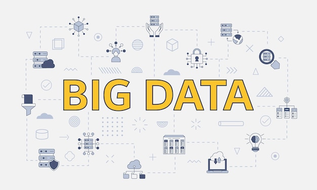 Big-Data-Konzept mit Icon-Set mit großem Wort oder Text in der Mitte