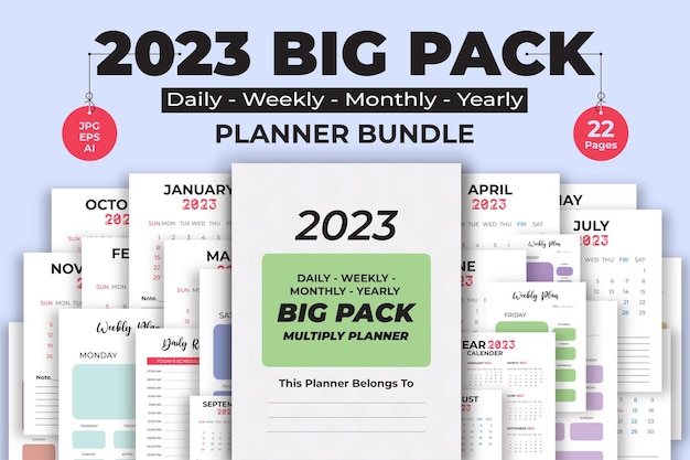 Vektor big pack planner bundle kdp interior – inklusive monats-, tages-, wochen- und jahrespläne