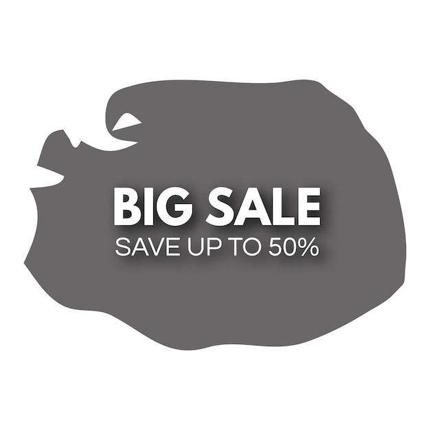 Big sale-banner auf grauem farbfleck. einkaufsrabatt-werbetext mit schatten. vektor-illustration