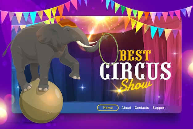 Big top circus landing page mit gezähmtem elefanten