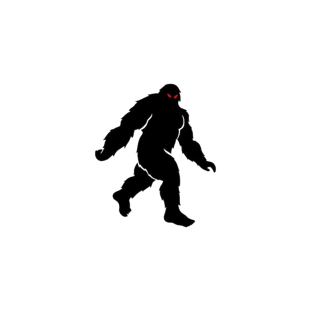Bigfoot yeti mit rotem auge silhouette seltenes tier-monster-logo-design im freien