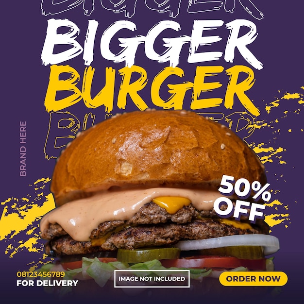 Vektor bigger burger fast food social media ad post template design